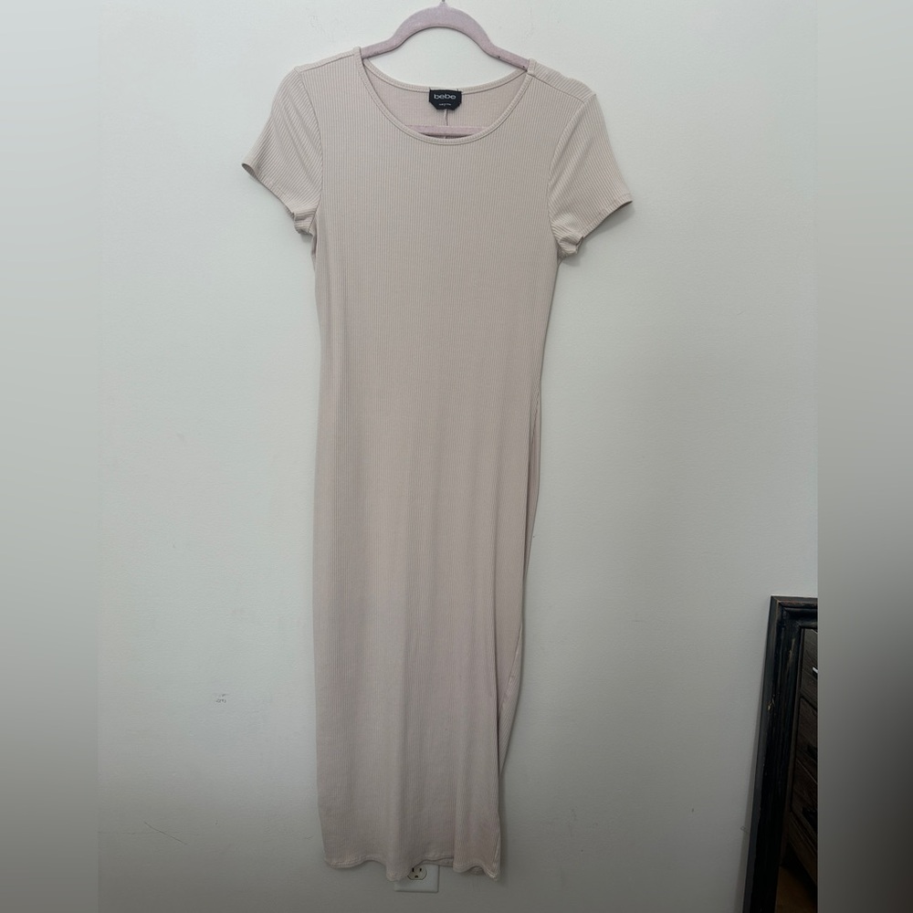 Bebe Ribbed Short Sleeve Bodycon Maxi Dress